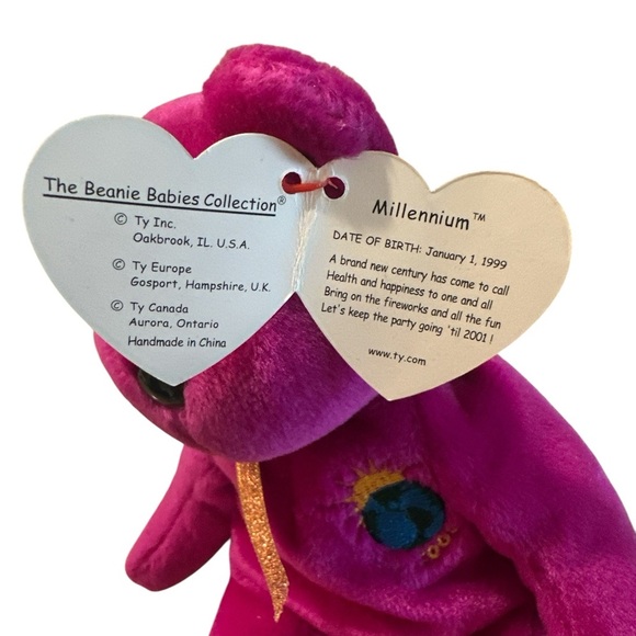 Ty Beanie Baby Millennium Bear January 1st 1999 Magenta Gold Ribbon Rare - Picture 7 of 8